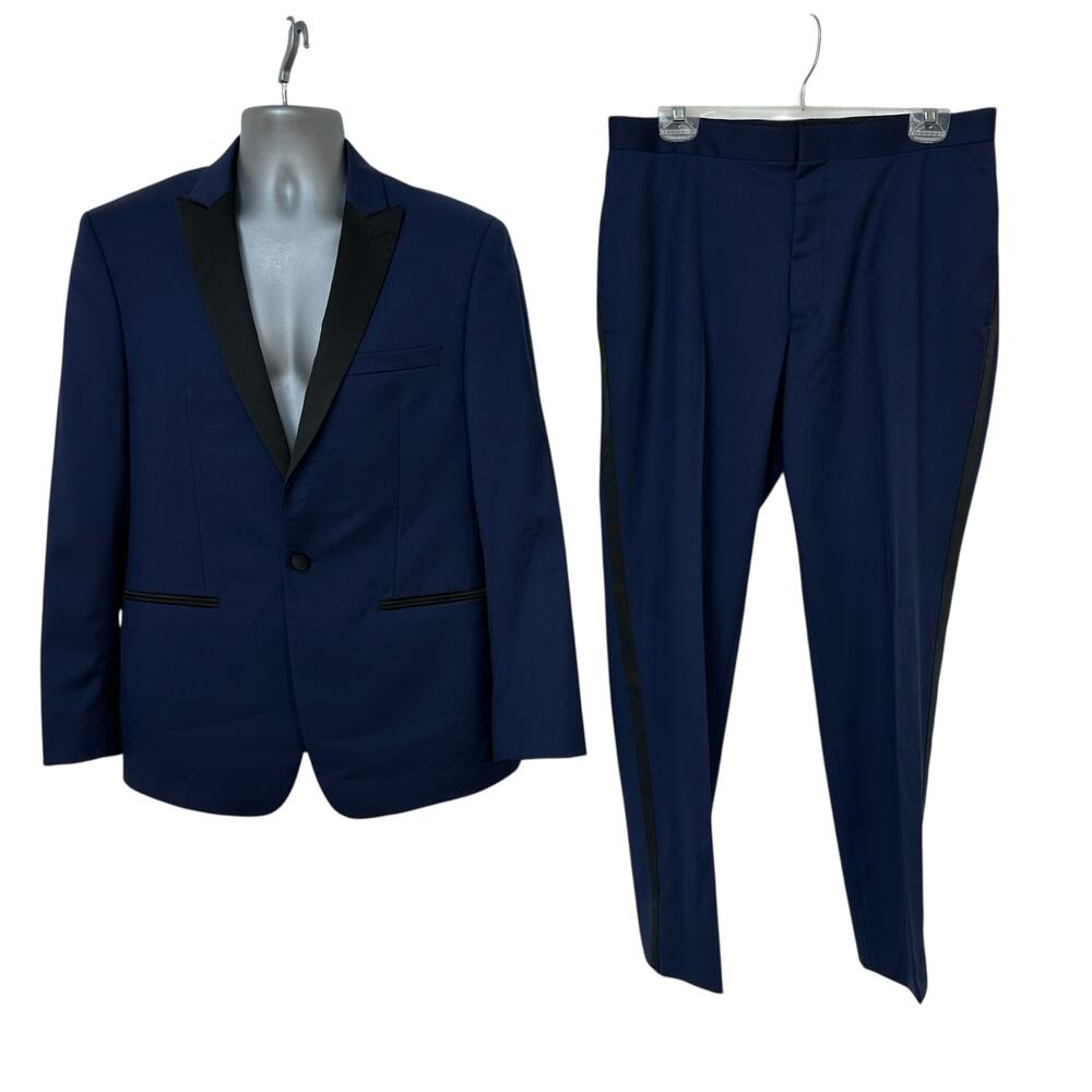 Calvin Klein Tuxedo Suit Navy Blue Black Extreme Slim Fit Jacket Pants 40S 34S
